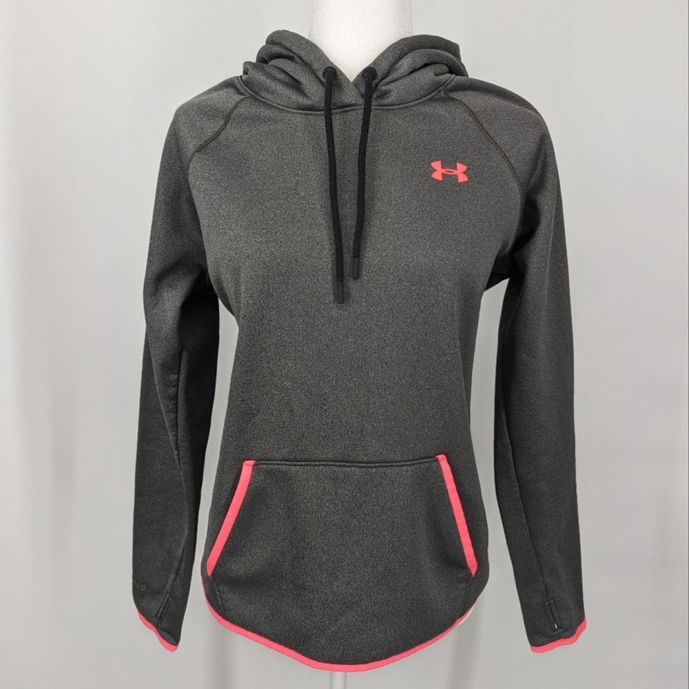 Under Armour Grey and Hot Neon Pink Drawstring Hoodie Size Medium
